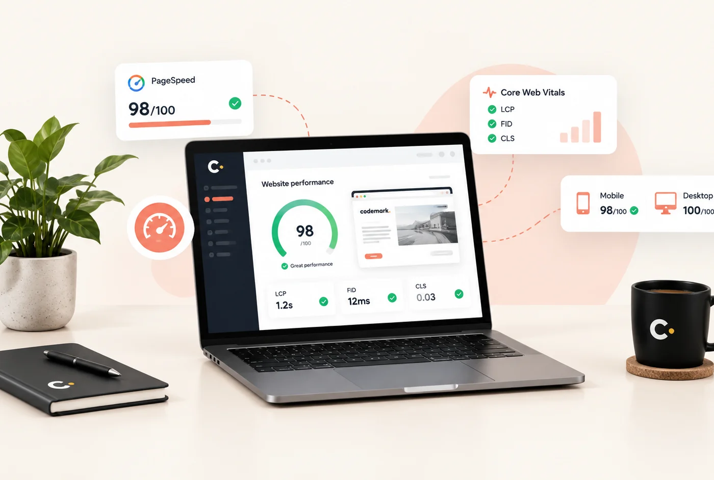 Dashboard met laadtijdscores, bij het artikel over websitesnelheid
