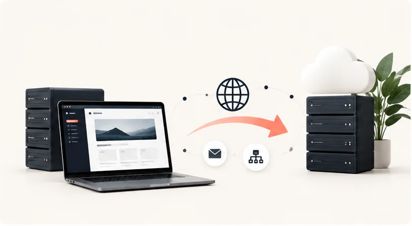 Illustratie van een website die naar een nieuwe server verhuist